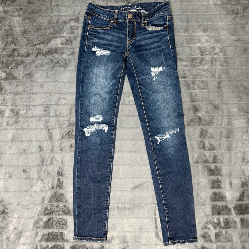 American Eagle Super Stretch Distressed Jegging Skinny Jeans Dark Wash Size 2